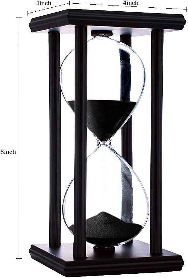 Hourglass Timer with Black Sand, 60 Minute Wooden Frame Sand Timer, Creative Handcraft Decoration-4