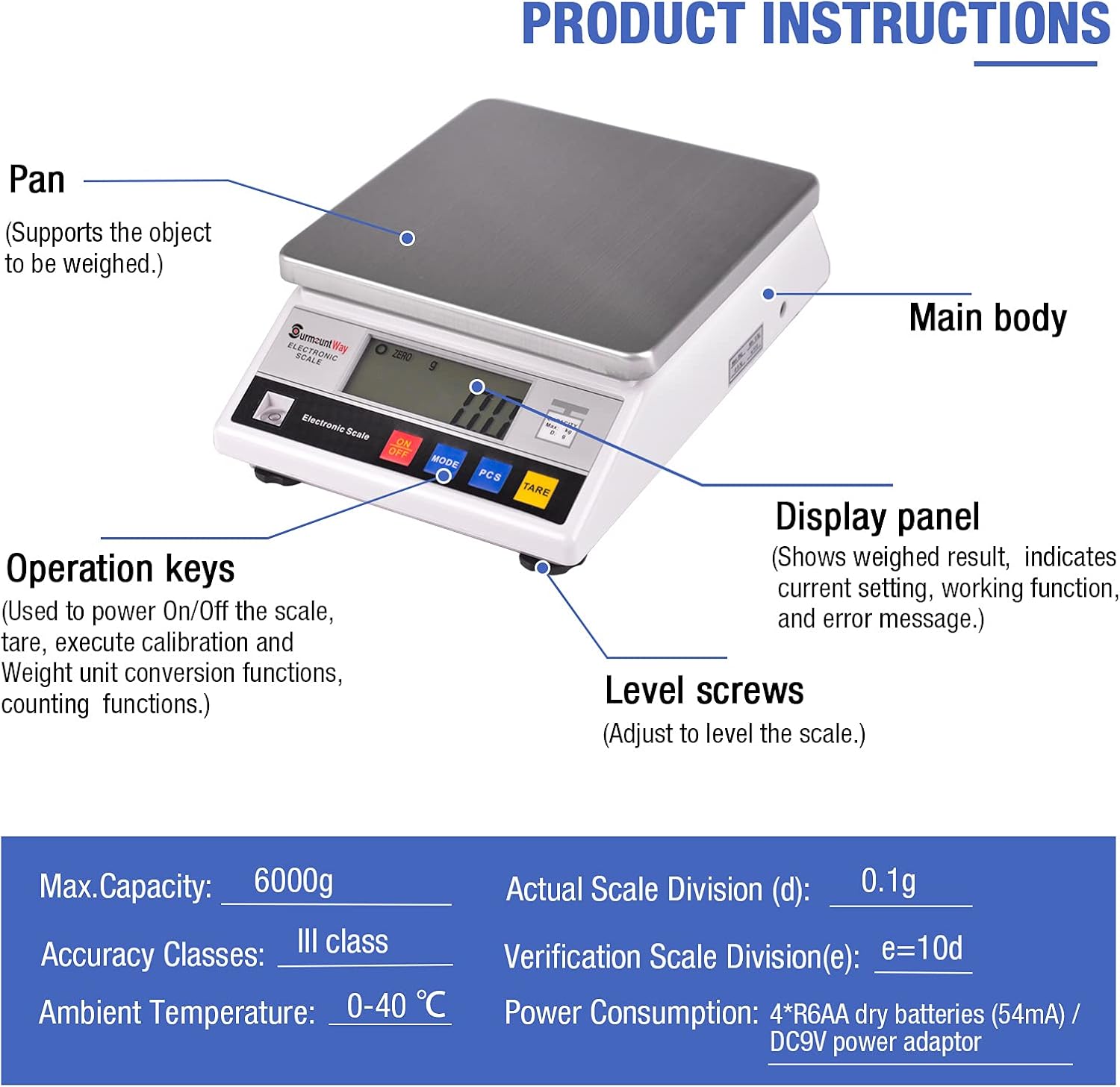 SurmountWay High Precision Scale 6kg x 0.1g Accurate Digtal Laboratory Lab Industrial Scientific Electronic Scale Commerical Counting Kitchen Scales Jewelry Gold Analytical Weighing(6000g,0.1g)-1