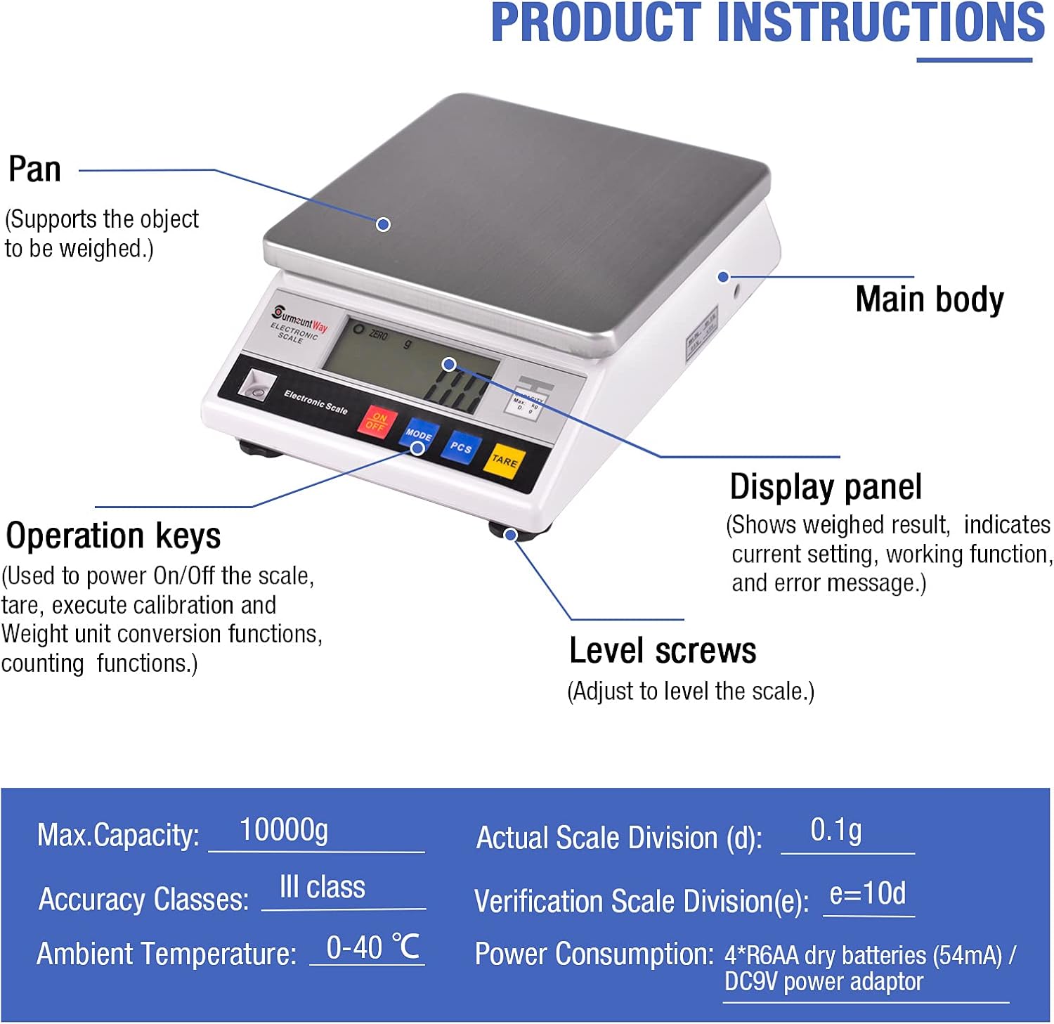 SurmountWay High Precision Scale 10kg x 0.1g Accurate Digtal Laboratory Lab Industrial Scientific Electronic Scale Commerical Counting Kitchen Scales Jewelry Gold Analytical Weighing(10000g,0.1g)-1