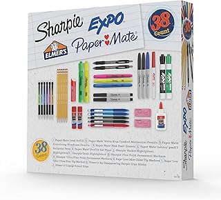 School Supplies Kit, Highlighters, Mechanical Pencils, Glue Sticks, Erasers, Permanent Markers, Gel Pens, Pencils, School Glue and more from Sharpie, Elmer’s, Paper Mate, & Expo, 38 pieces