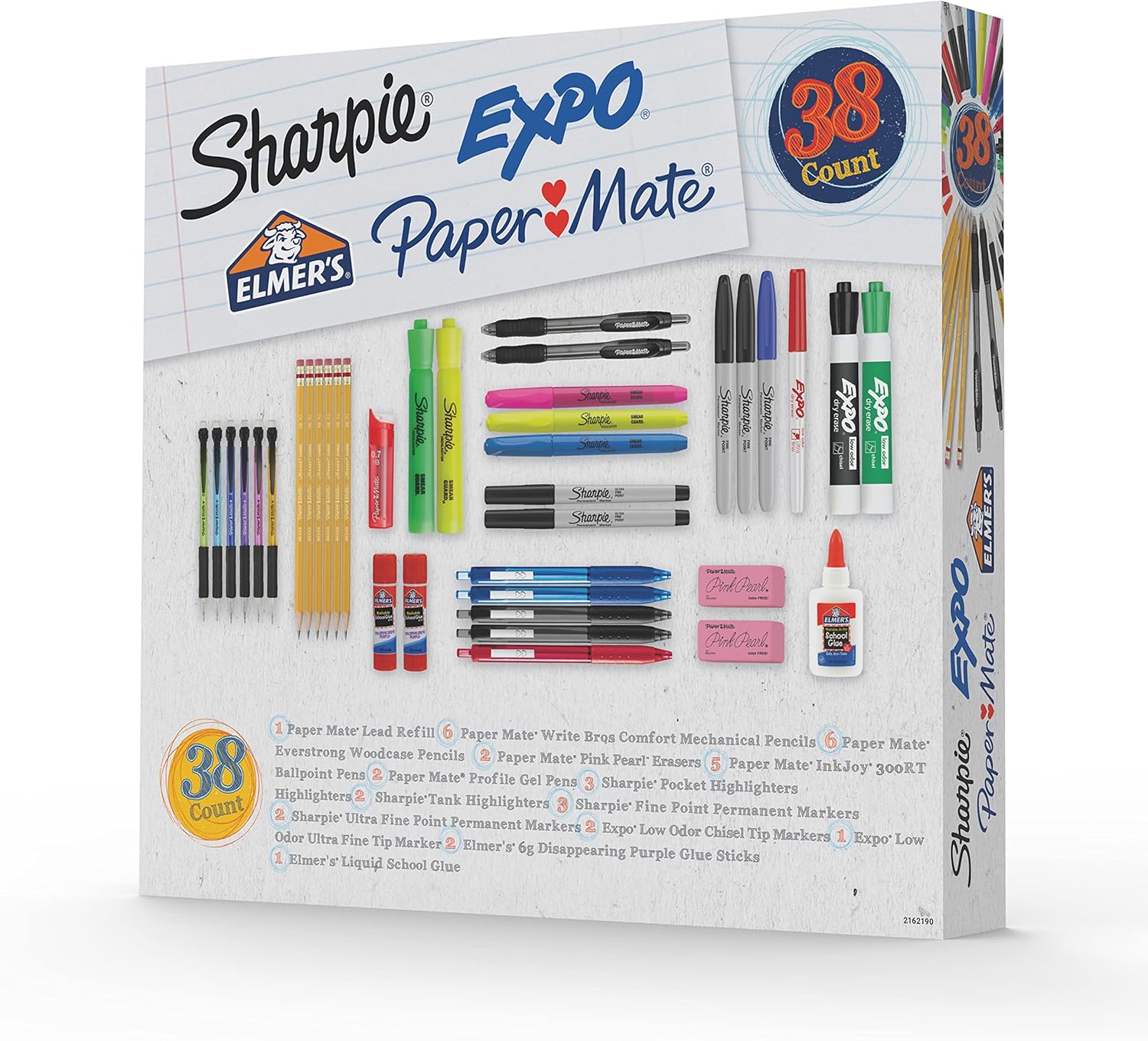 School Supplies Kit, Highlighters, Mechanical Pencils, Glue Sticks, Erasers, Permanent Markers, Gel Pens, Pencils, School Glue and more from Sharpie, Elmer’s, Paper Mate, & Expo, 38 pieces-0