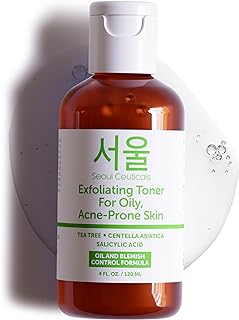 SeoulCeuticals Korean Toner for Oily Acne Prone Skin – Korean Skin Care Tea Tree Toner for Face – Facial Toner Centella Asiatica, Salicylic Acid. 4 FL OZ