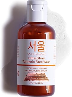 SeoulCeuticals Korean Turmeric Face Wash Cleanser – Vegan Cruelty Free Korean Skincare Facial Cleanser – K Beauty Skin Care for Dry Sensitive Skin 4oz