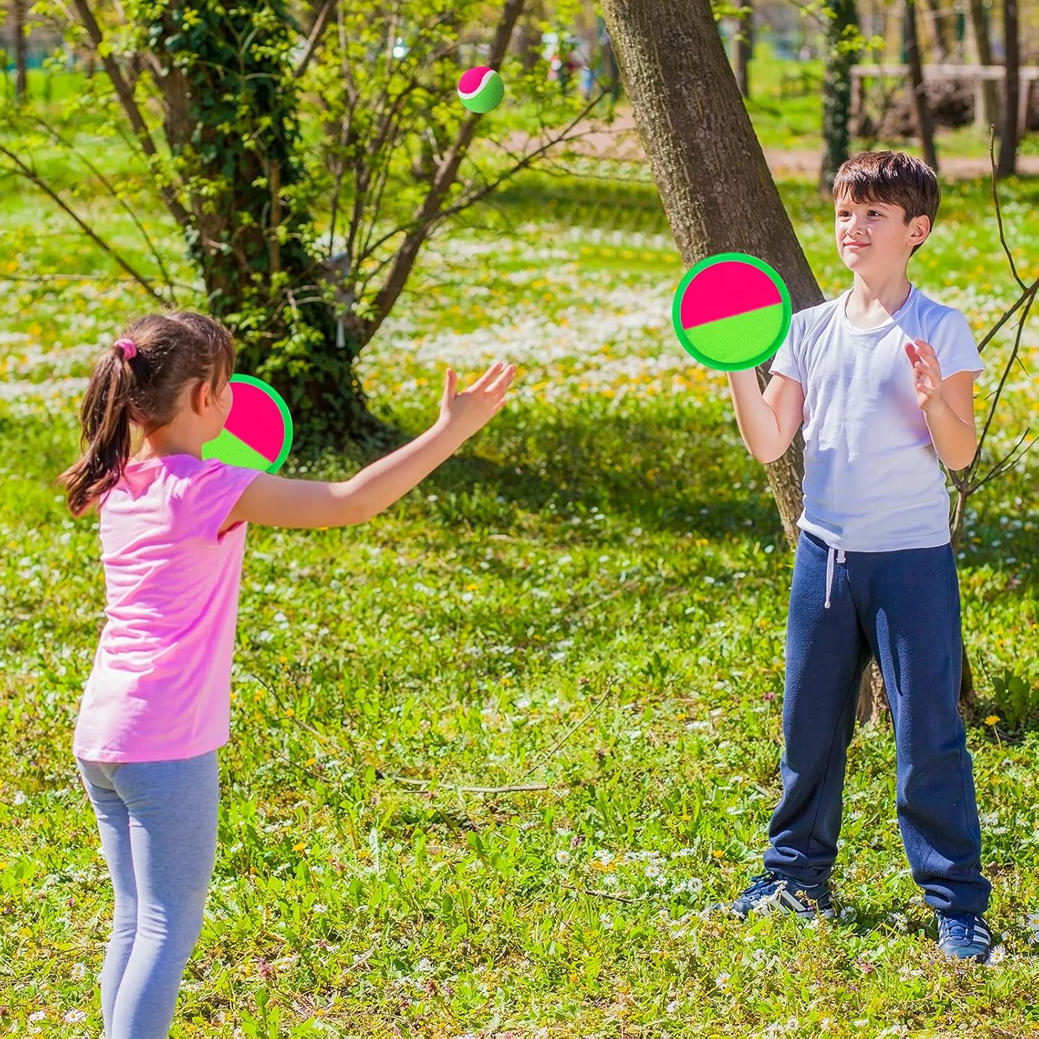 Outside Toys for Kids Ages 4-8 - Toss and Catch Ball Set, Kids Outdoor Games Yard Games for Kids and Adults with 6 Paddles and 3 Balls Toys for 3 4 5 6 7 8 Year Old Boys Girls Birthday-1