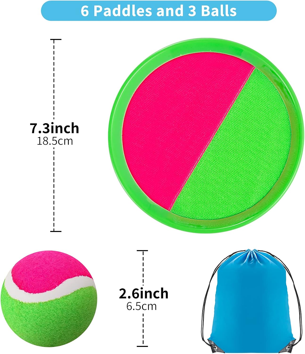 Outside Toys for Kids Ages 4-8 - Toss and Catch Ball Set, Kids Outdoor Games Yard Games for Kids and Adults with 6 Paddles and 3 Balls Toys for 3 4 5 6 7 8 Year Old Boys Girls Birthday-3