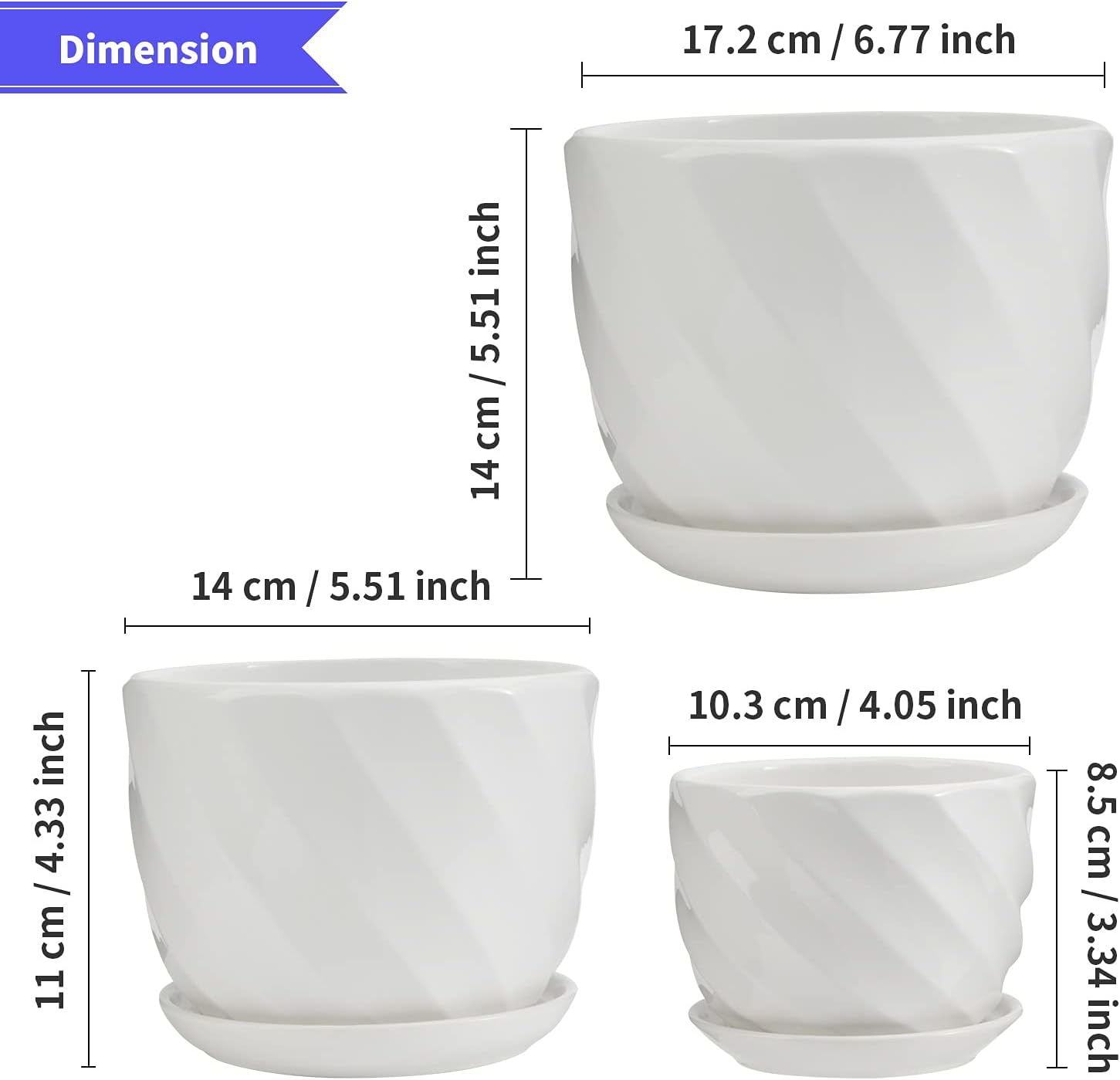 Laerjin Plant Pots 4.05" & 5.51" & 6.77" Flower Pot, Ceramic Garden Plant Pots with Connected Saucer for Garden, Set of 3 in Different Sizes-1