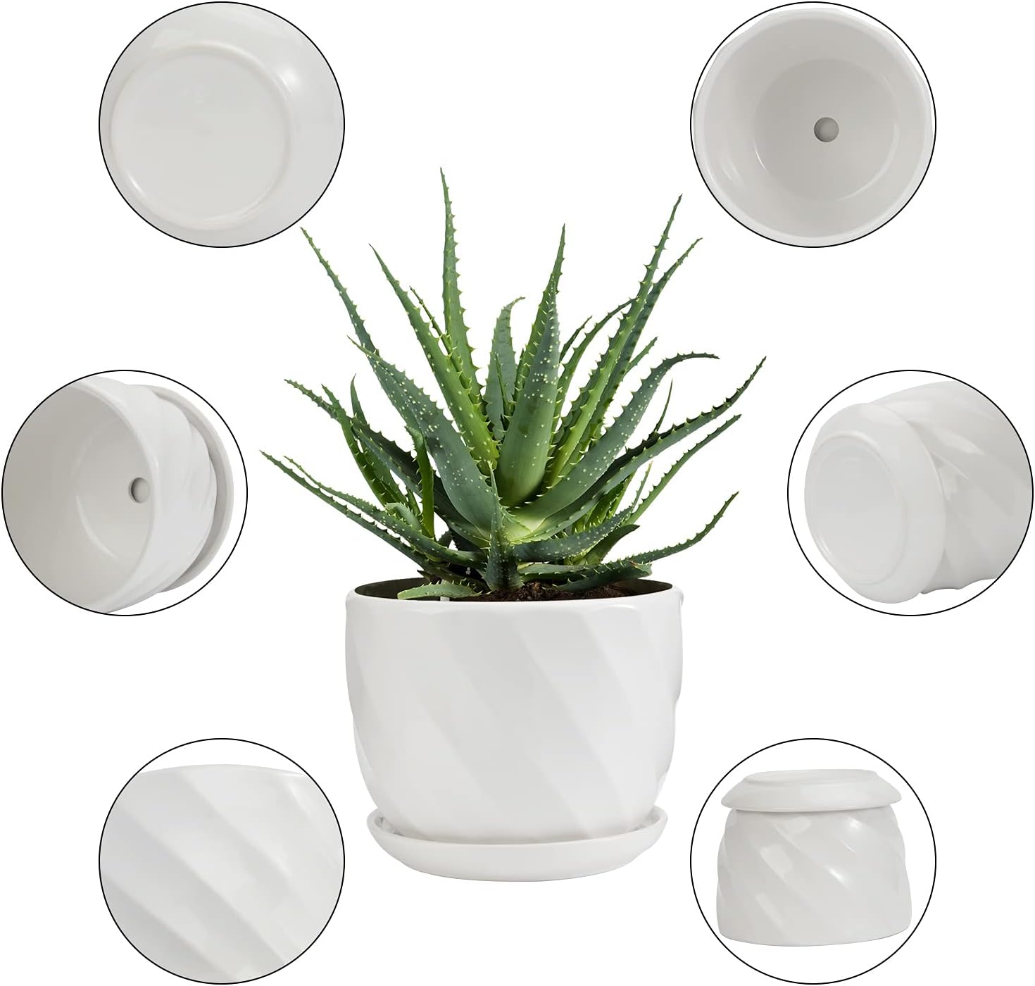 Laerjin Plant Pots 4.05" & 5.51" & 6.77" Flower Pot, Ceramic Garden Plant Pots with Connected Saucer for Garden, Set of 3 in Different Sizes-2