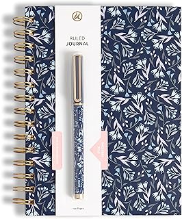 U Brands Navy Floral Spiral Bound Journal and Pen Set, Gold-Tone Hardware, 2 Pieces