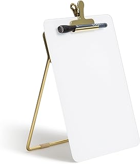 U Brands Glass Dry-Erase Desktop Easel, Tempered Glass, Gold Metal Stand, Removable Clip