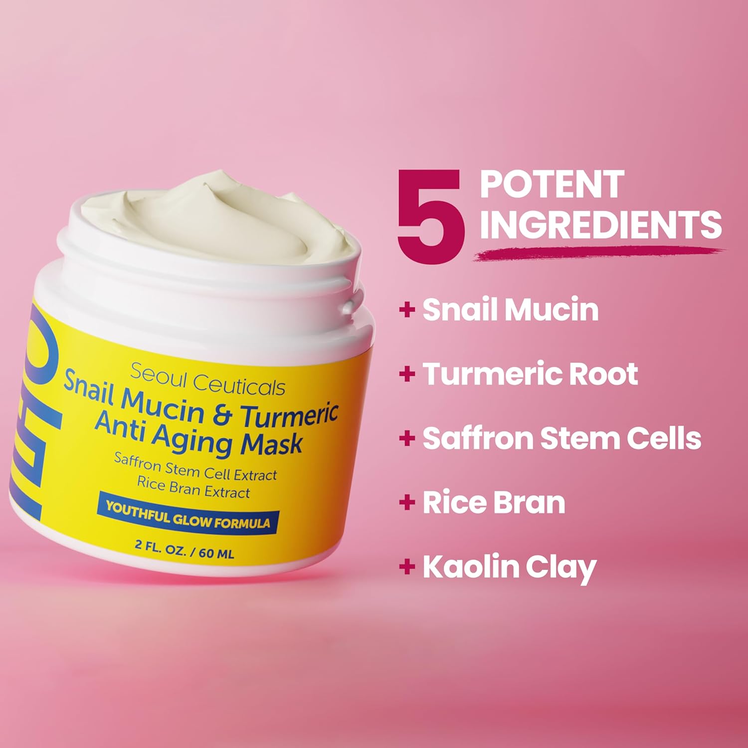 SeoulCeuticals Korean Face Mask Skin Care - Snail Mucin Turmeric Mask for Face – Cruelty Free K Beauty Anti Aging Face Mask for Healthy, Youthful Glow 2oz-2