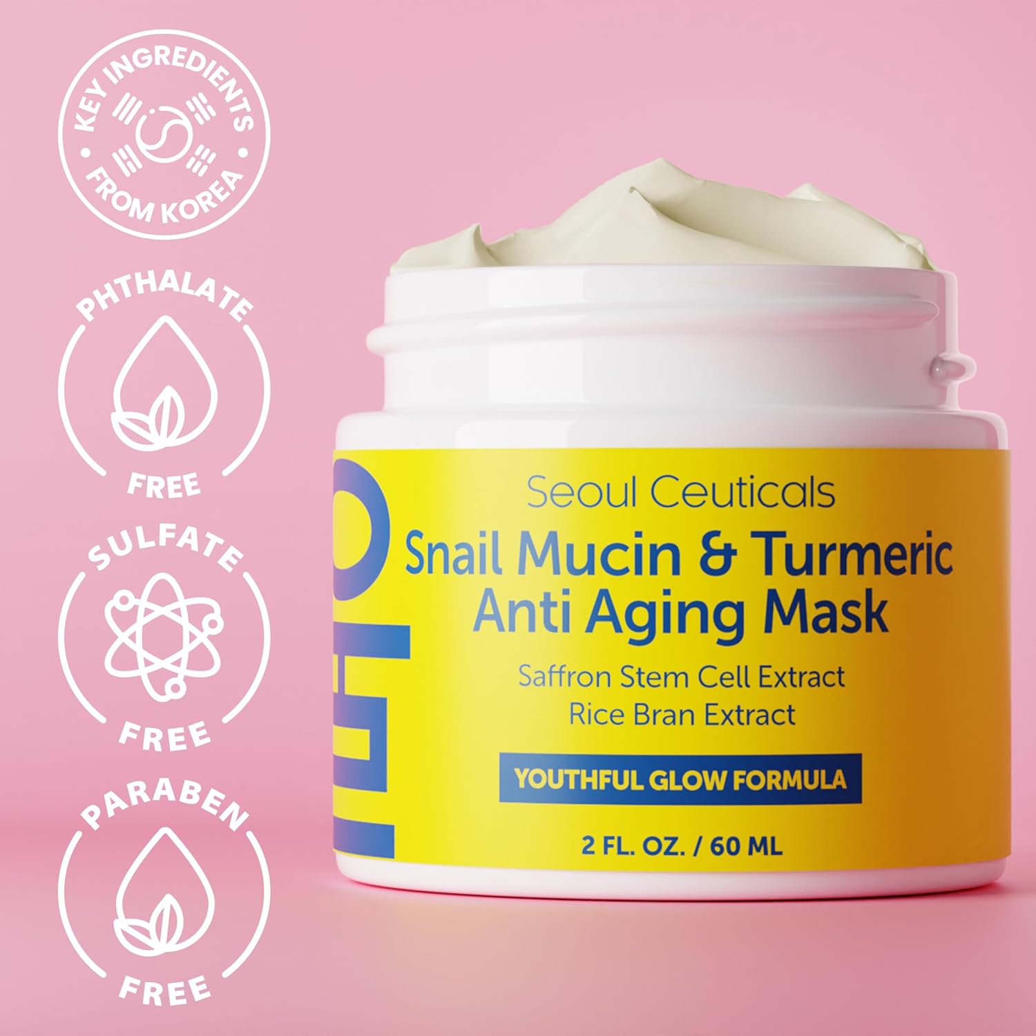 SeoulCeuticals Korean Face Mask Skin Care - Snail Mucin Turmeric Mask for Face – Cruelty Free K Beauty Anti Aging Face Mask for Healthy, Youthful Glow 2oz-6