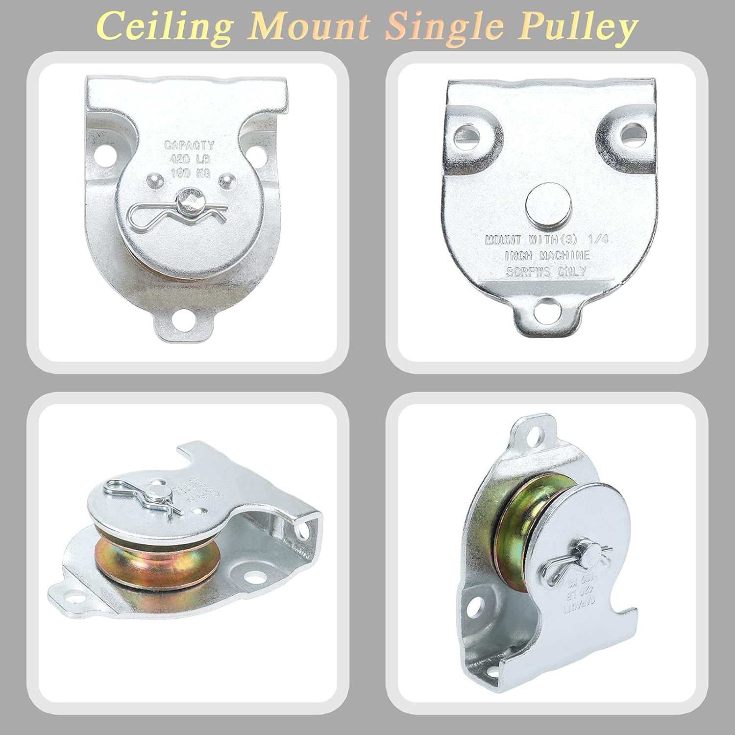 Ceiling Mount Single Pulley 1-1/2 Inch Wall Mount Pulley Ceiling Pulley for 3/8" Wire or Rope, Pack of 6-2