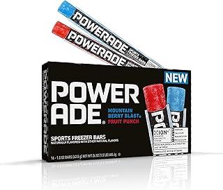 POWERADE Sports Freezer Bars, 1.5 oz – Refreshing Ice Pops with Electrolytes B Vitamins – Naturally Flavored with other Natural Flavors, Mountain Berry Blast and Fruit Punch, 1.5 Ounce (Pack of 16)