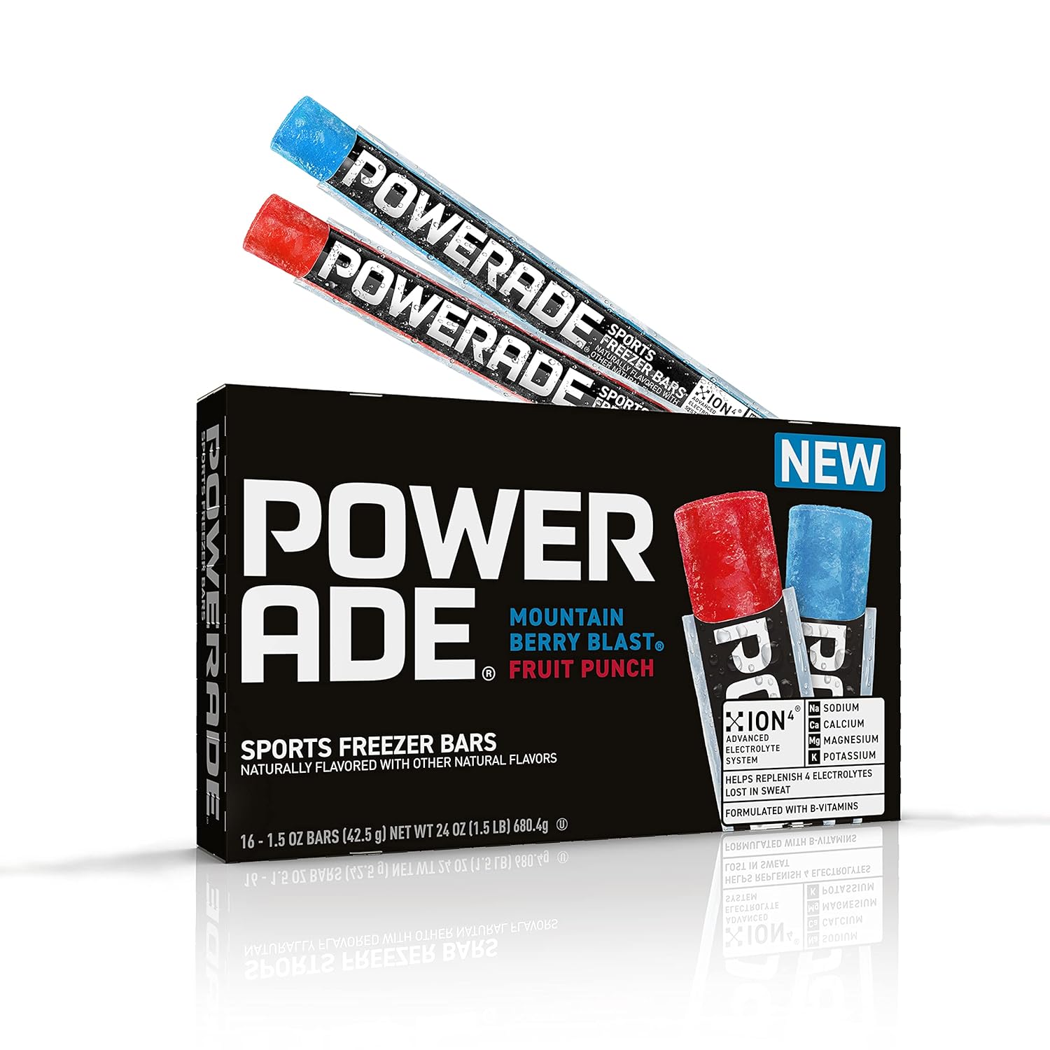 POWERADE Sports Freezer Bars, 1.5 oz – Refreshing Ice Pops with Electrolytes B Vitamins – Naturally Flavored with other Natural Flavors, Mountain Berry Blast and Fruit Punch, 1.5 Ounce (Pack of 16)-0