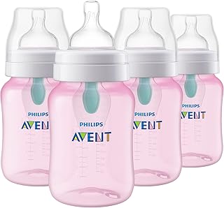 Philips Avent Anti-Colic Baby Bottle with AirFree Vent, 9oz, 4pk, Pink, SCY703/14