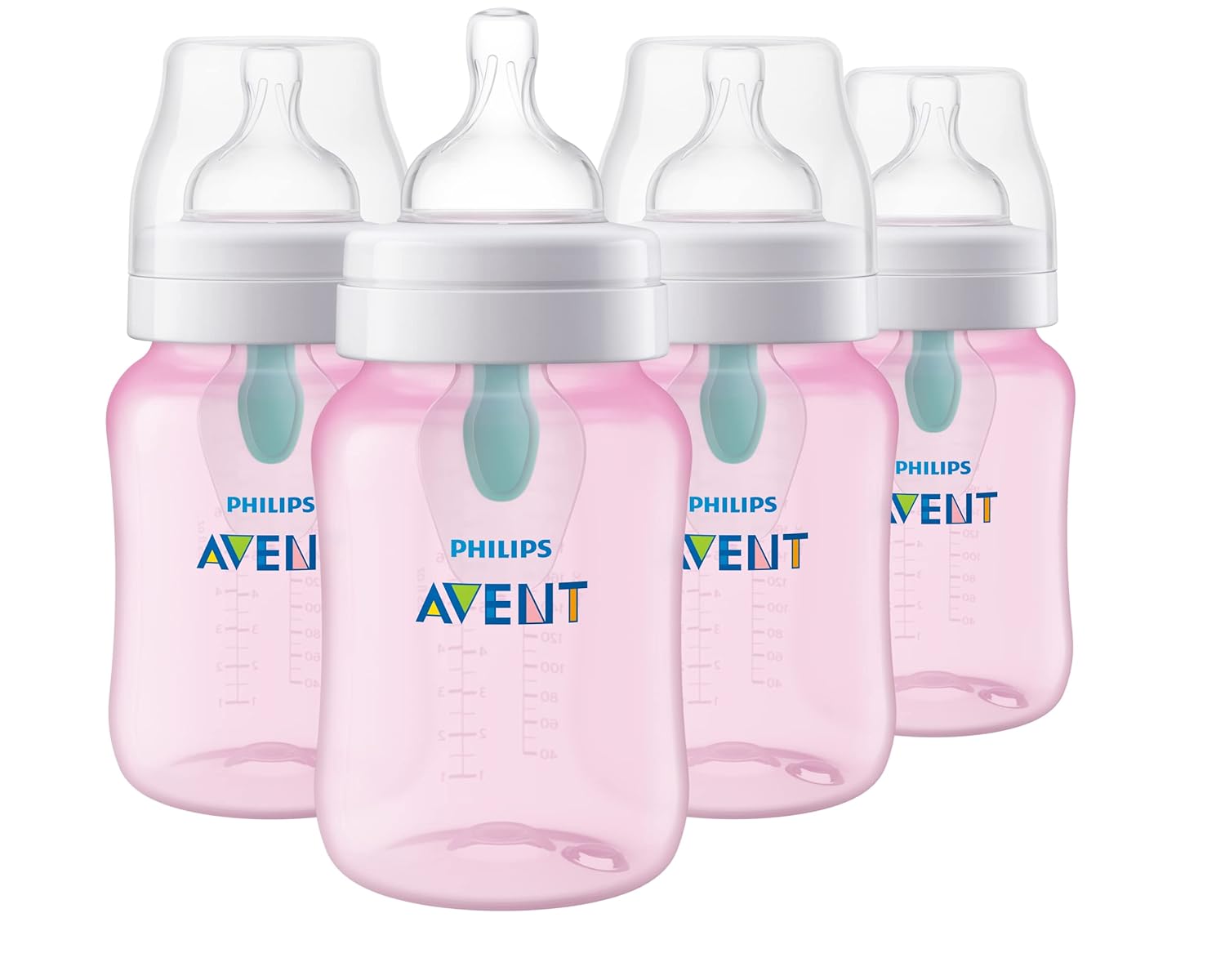 Philips Avent Anti-Colic Baby Bottle with AirFree Vent, 9oz, 4pk, Pink, SCY703/14-0