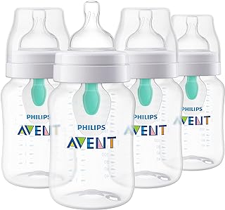 Philips Avent Anti-Colic Baby Bottle with AirFree Vent, 9oz, 4pk, Clear, SCY703/04