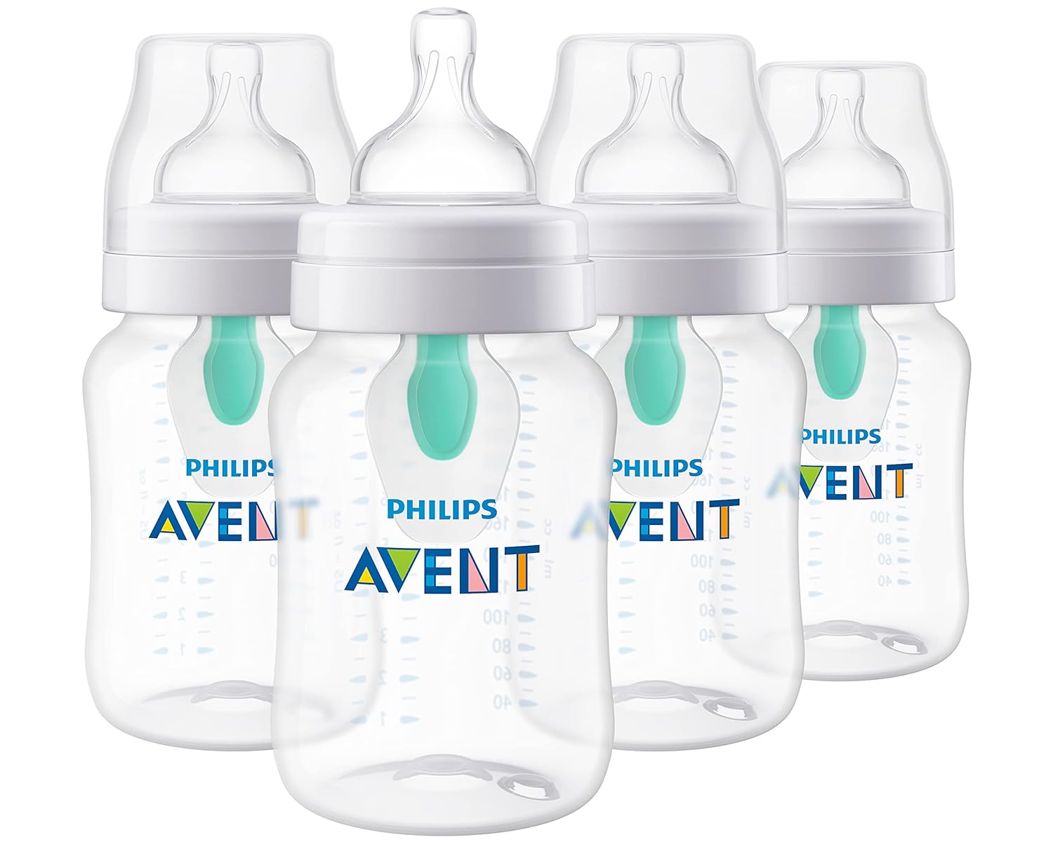 Philips Avent Anti-Colic Baby Bottle with AirFree Vent, 9oz, 4pk, Clear, SCY703/04-0