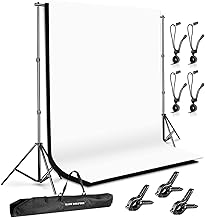 SLOW DOLPHIN Photo Background Support System with Backdrop Stand Kit, 100% Pure Muslin 6.5 Ft x 10 Ft (White/Black) Backdrop,Clamp, Carry Bag for Photography Video Studio