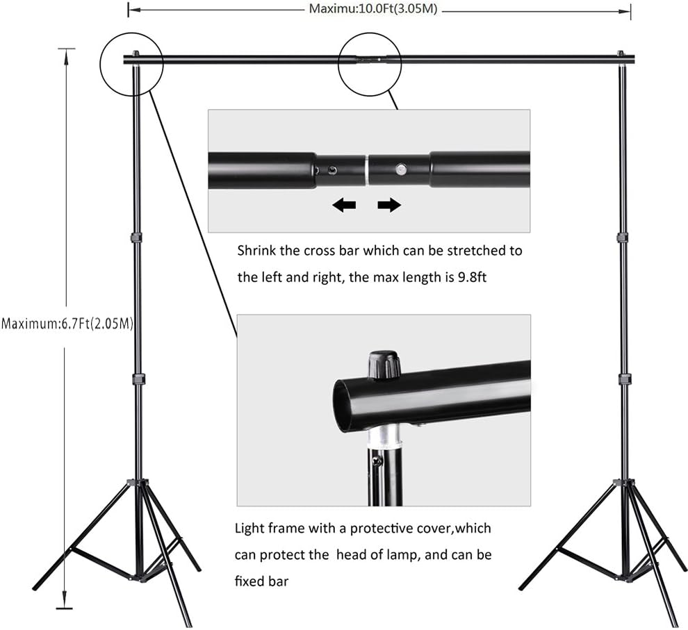 SLOW DOLPHIN Photo Background Support System with Backdrop Stand Kit, 100% Pure Muslin 6.5 Ft x 10 Ft (White/Black) Backdrop,Clamp, Carry Bag for Photography Video Studio-2