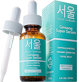 SeoulCeuticals Korean Skin Care Ginseng Serum - K Beauty Skincare with Green Tea + Centella + Royal Jelly - Cruelty Free & Organic for Dewy Glow 1oz