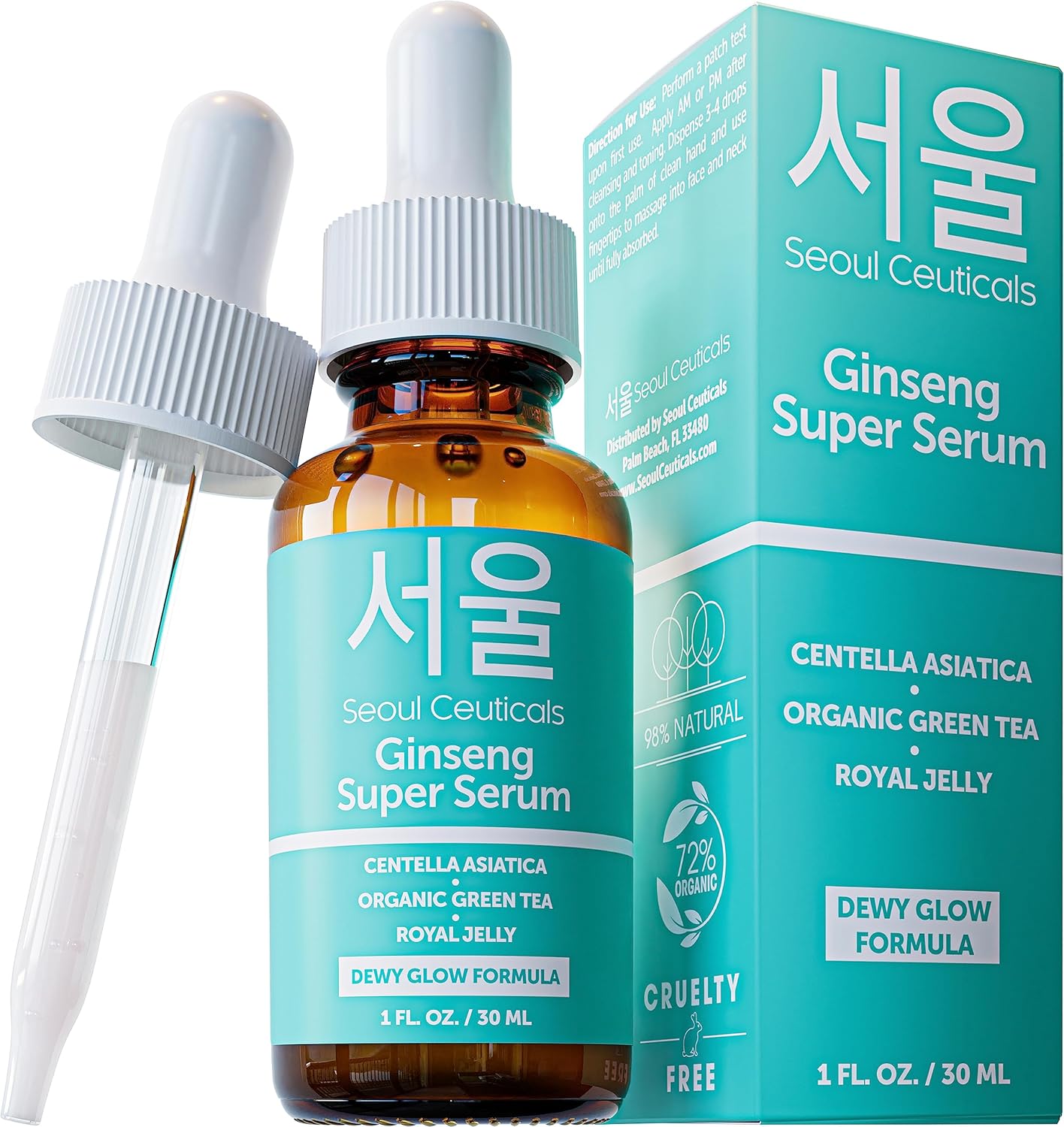 SeoulCeuticals Korean Skin Care Ginseng Serum - K Beauty Skincare with Green Tea + Centella + Royal Jelly - Cruelty Free & Organic for Dewy Glow 1oz-0