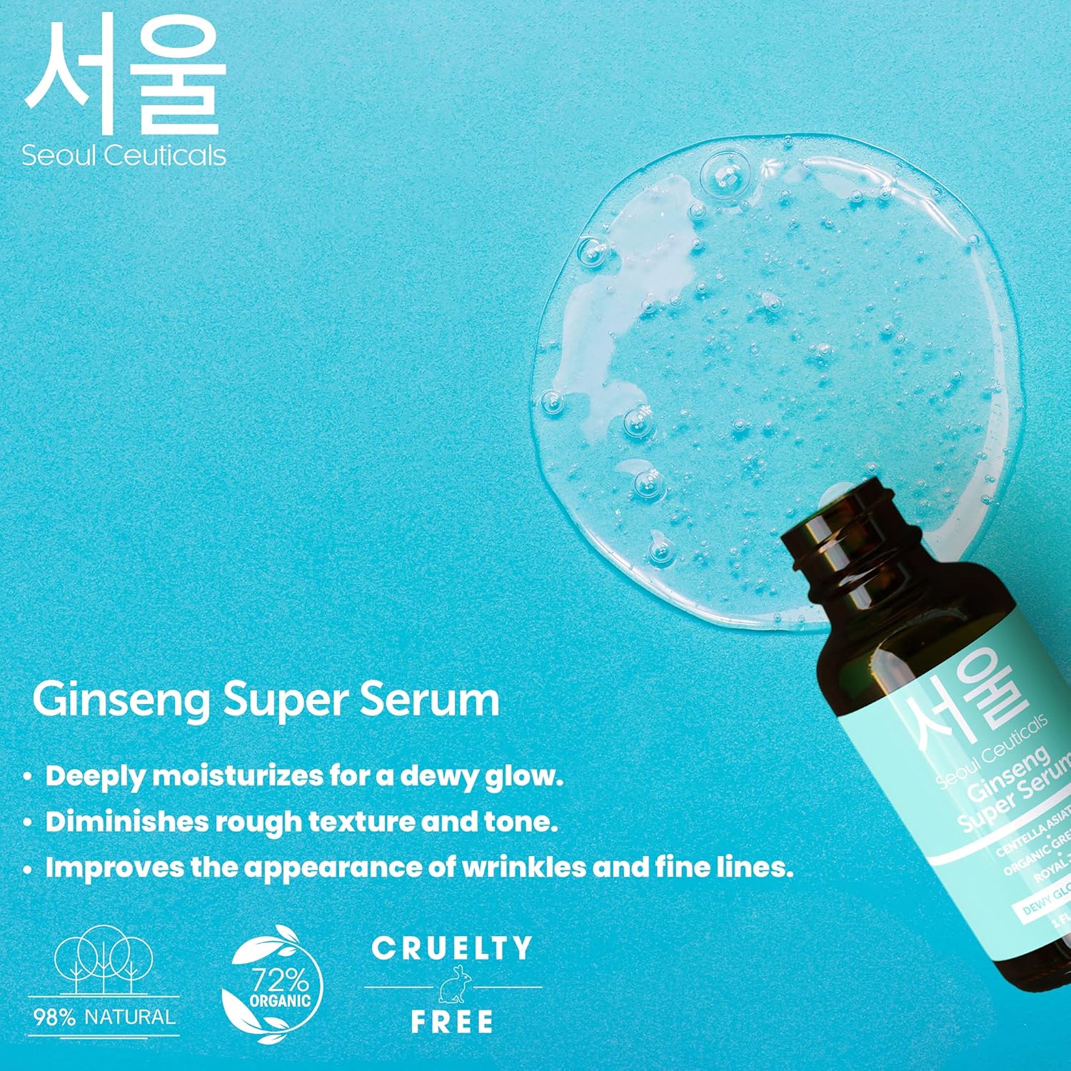 SeoulCeuticals Korean Skin Care Ginseng Serum - K Beauty Skincare with Green Tea + Centella + Royal Jelly - Cruelty Free & Organic for Dewy Glow 1oz-1