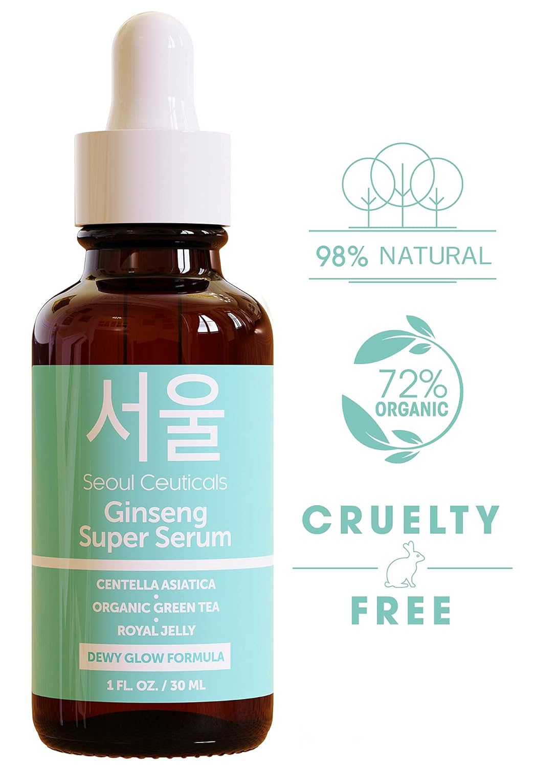 SeoulCeuticals Korean Skin Care Ginseng Serum - K Beauty Skincare with Green Tea + Centella + Royal Jelly - Cruelty Free & Organic for Dewy Glow 1oz-3