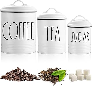 Brighter Barns Large Coffee Tea Sugar Canister Set Farmhouse Coffee Container Set - Large Airtight Food Storage Containers with Lids - Farmhouse Kitchen Decor - Coffee Station Decor & Accessories