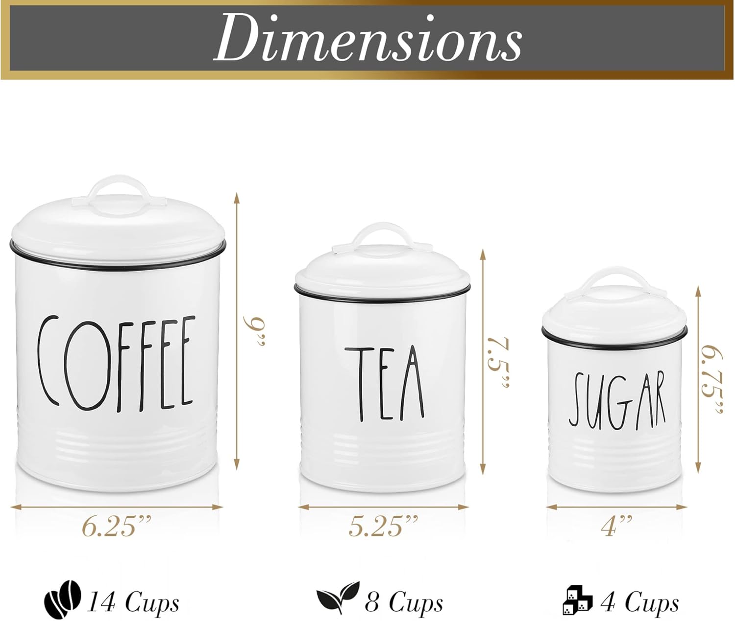 Brighter Barns Large Coffee Tea Sugar Canister Set Farmhouse Coffee Container Set - Large Airtight Food Storage Containers with Lids - Farmhouse Kitchen Decor - Coffee Station Decor & Accessories-3