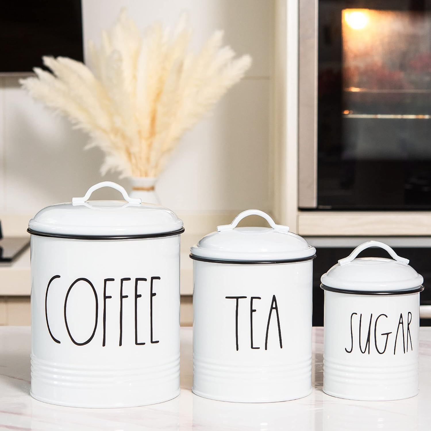 Brighter Barns Large Coffee Tea Sugar Canister Set Farmhouse Coffee Container Set - Large Airtight Food Storage Containers with Lids - Farmhouse Kitchen Decor - Coffee Station Decor & Accessories-4