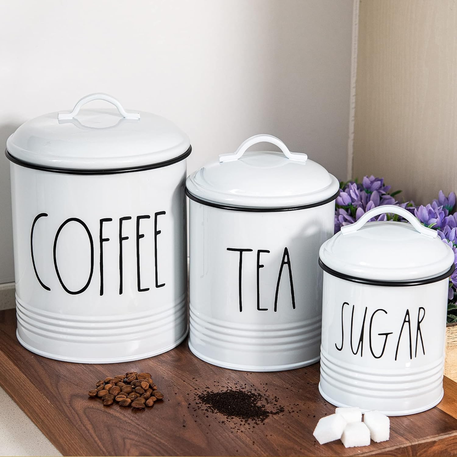 Brighter Barns Large Coffee Tea Sugar Canister Set Farmhouse Coffee Container Set - Large Airtight Food Storage Containers with Lids - Farmhouse Kitchen Decor - Coffee Station Decor & Accessories-5