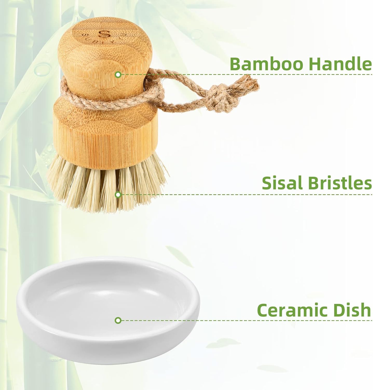 SUBEKYU Bamboo Dish Scrub Brush for Kitchen Sink, Natural Wooden Washing Dish Brush Scrubber, Sisal Bristles Brush for Household Cleaning Cast Iron Brush Pots, Pans and Vegetables-3