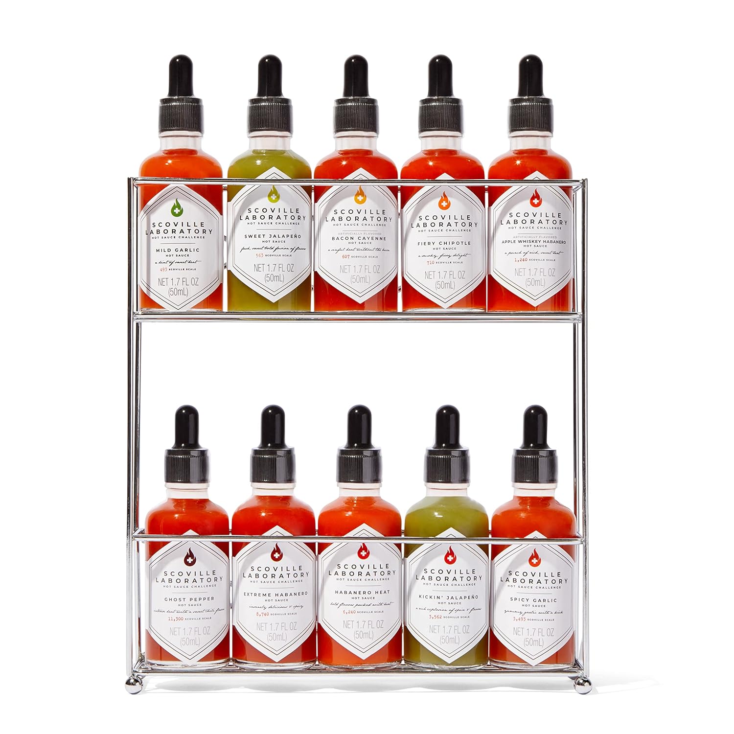 Thoughtfully Gourmet, Scoville Laboratory Hot Sauce Challenge Set, Includes Display Rack and Hot Sauces with Scoville Scale Flavors Ranging from 430-11,300, Set of 10-3