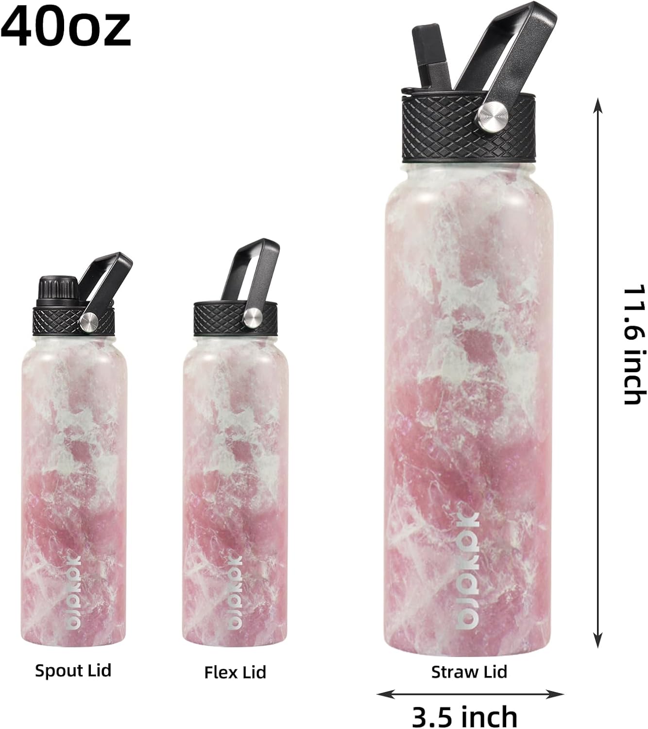 BJPKPK Insulated Water Bottles with Straw Lid, 40oz Stainless Steel Water Bottles with 3 Lids, Large Metal Water Bottle, BPA Free Leakproof Thermos Water Bottle for Sports & Gym- Blossom-1