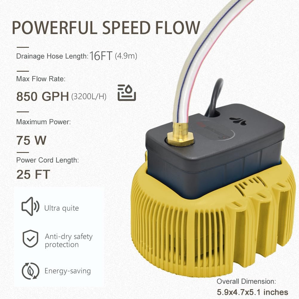 SurmountWay Pool Cover Pump Above Ground - Water Pump for Pool Draining,Submersible Sump Pump Swimming Water Removal Pumps With 16FT Drainage Hose,25 Feet Extra Long Power Cord,850 GPH,3 Adapters-2