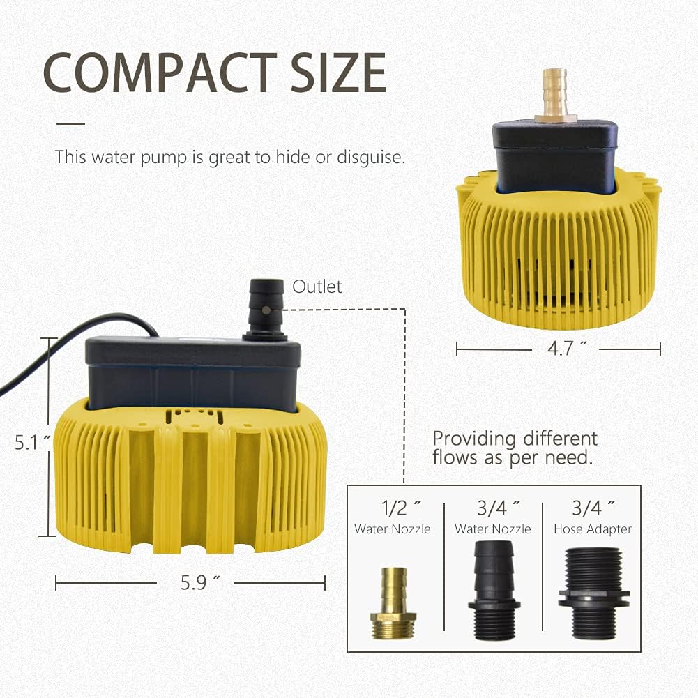 SurmountWay Pool Cover Pump Above Ground - Water Pump for Pool Draining,Submersible Sump Pump Swimming Water Removal Pumps With 16FT Drainage Hose,25 Feet Extra Long Power Cord,850 GPH,3 Adapters-5