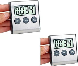 2 Pack Kitchen Timer, Digital Kitchen Timer Magnetic Countdown Timer with Loud Alarm Stainless Steel Kitchen Timer for Cooking, Baking, Sports Games