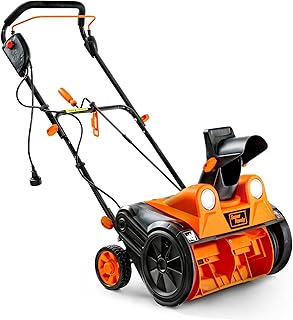 SuperHandy Electric Snow Thrower Walk-Behind Blower Corded AC 120V 15A 18 x 10 Inch Clearing Path 25 Feet Throwing Distance 720 lbs/Min LED Headlights for Driveway Walking Path Yards