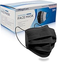 MagiCare USA Black Disposable Face Mask, Adult - 3 Ply Black Mask - Comfortable, Soft, Breathable Black Face Masks for Adults (50/Box)