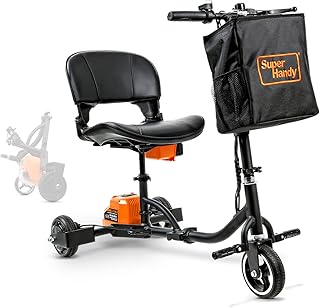 SuperHandy Passport Mobility Scooter for Adults- Foldable, 3 Wheel, Airline Travel Friendly - 13 Mile Range, Includes 2 Removable 48V Lithium-ion Batteries & Charger (275 Lbs)