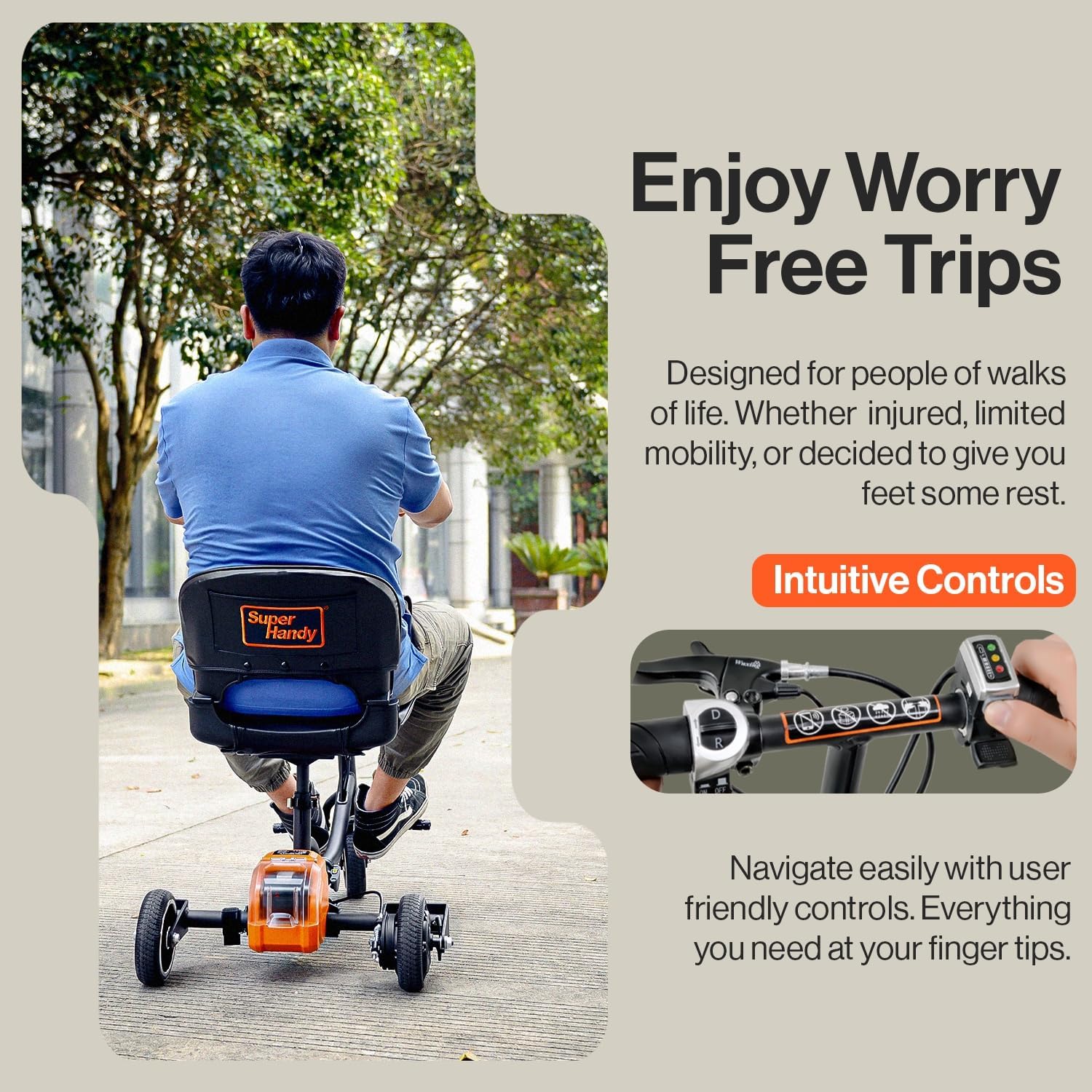 SuperHandy Passport Mobility Scooter for Adults- Foldable, 3 Wheel, Airline Travel Friendly - 13 Mile Range, Includes 2 Removable 48V Lithium-ion Batteries & Charger (275 Lbs)-2