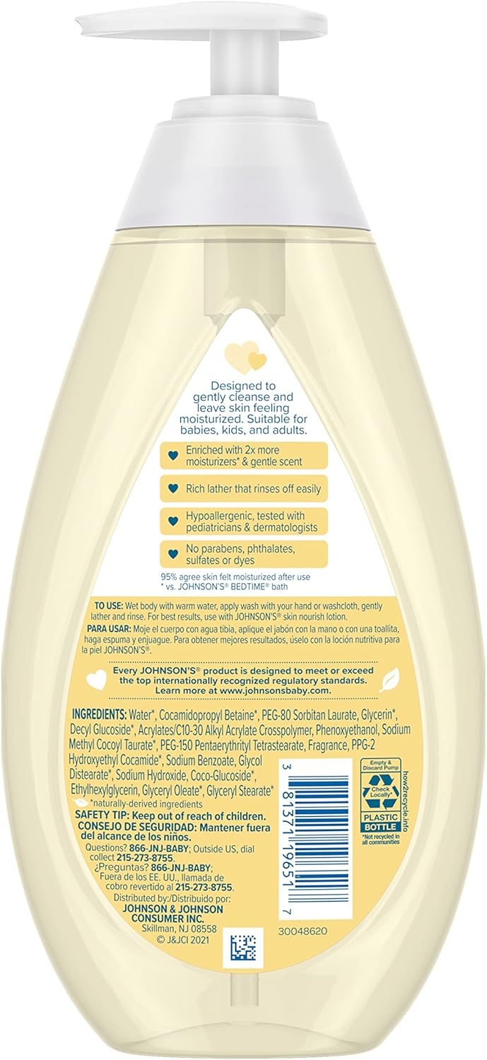 Johnson's Baby Skin Nourishing Moisture Baby Body Wash with Shea & Cocoa Butter, Hypoallergenic & Tear Free Baby Bath Wash, Paraben-, Dye-, Sulfate & Phthalate-Free, 20.3 fl. oz-10