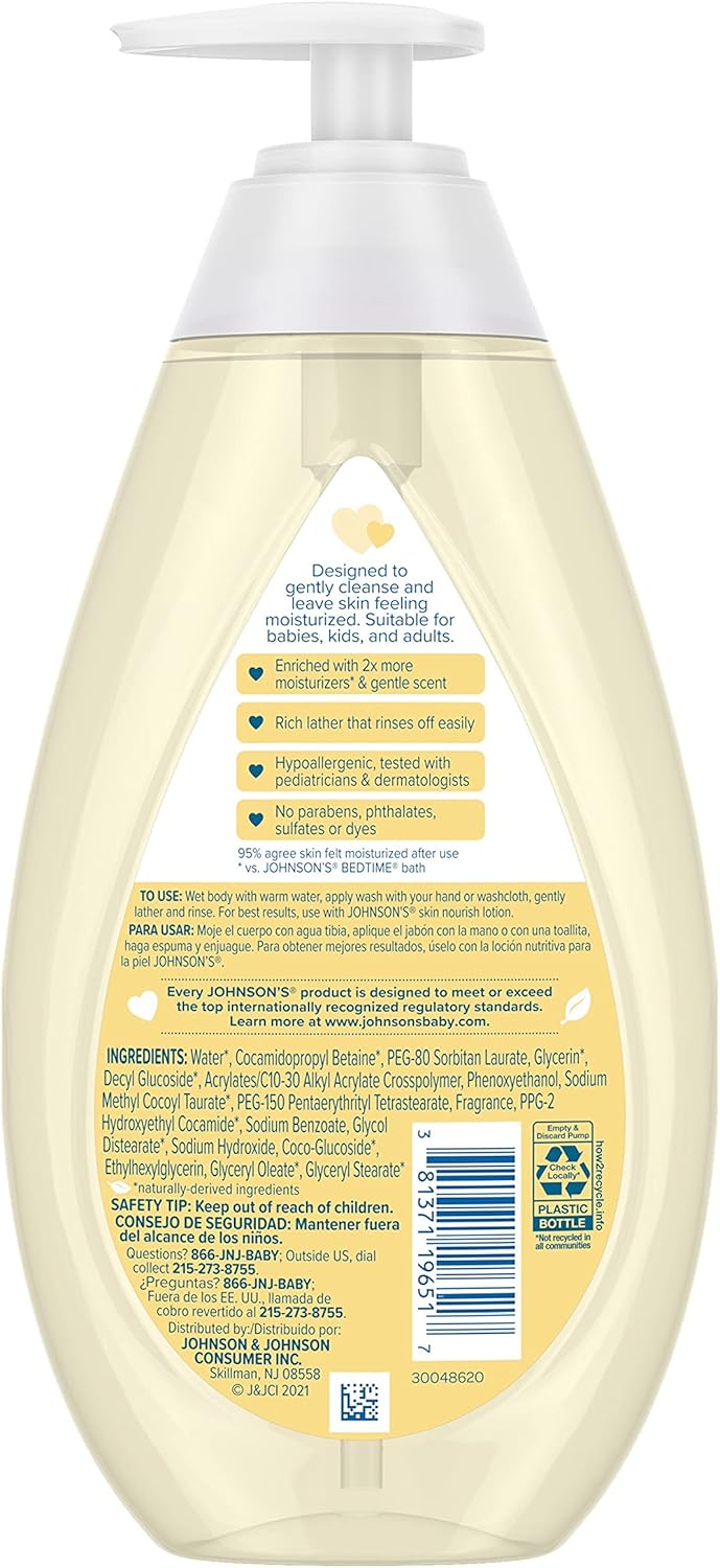 Johnson's Baby Skin Nourishing Moisture Baby Body Wash with Shea & Cocoa Butter, Hypoallergenic & Tear Free Baby Bath Wash, Paraben-, Dye-, Sulfate & Phthalate-Free, 20.3 fl. oz-8