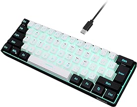 Snpurdiri 60% Wired Gaming Keyboard, RGB Backlit Mini Keyboard, Waterproof Small Ultra-Compact 61 Keys Keyboard for PC/Mac Gamer, Typist, Travel, Easy to Carry on Business Trip(Black-White)