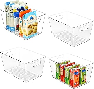 Vtopmart Clear Plastic Pantry Organizer Bins, 4 PCS Food Storage Bins with Handle for Refrigerator, Fridge, Cabinet, Kitchen, Countertops, Cupboard, Freezer Organization and Storage, BPA Free, Large