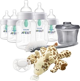 Philips AVENT Anti-Colic Baby Bottle with AirFree Vent Newborn Gift Set with Snuggle, Clear, SCD306/10