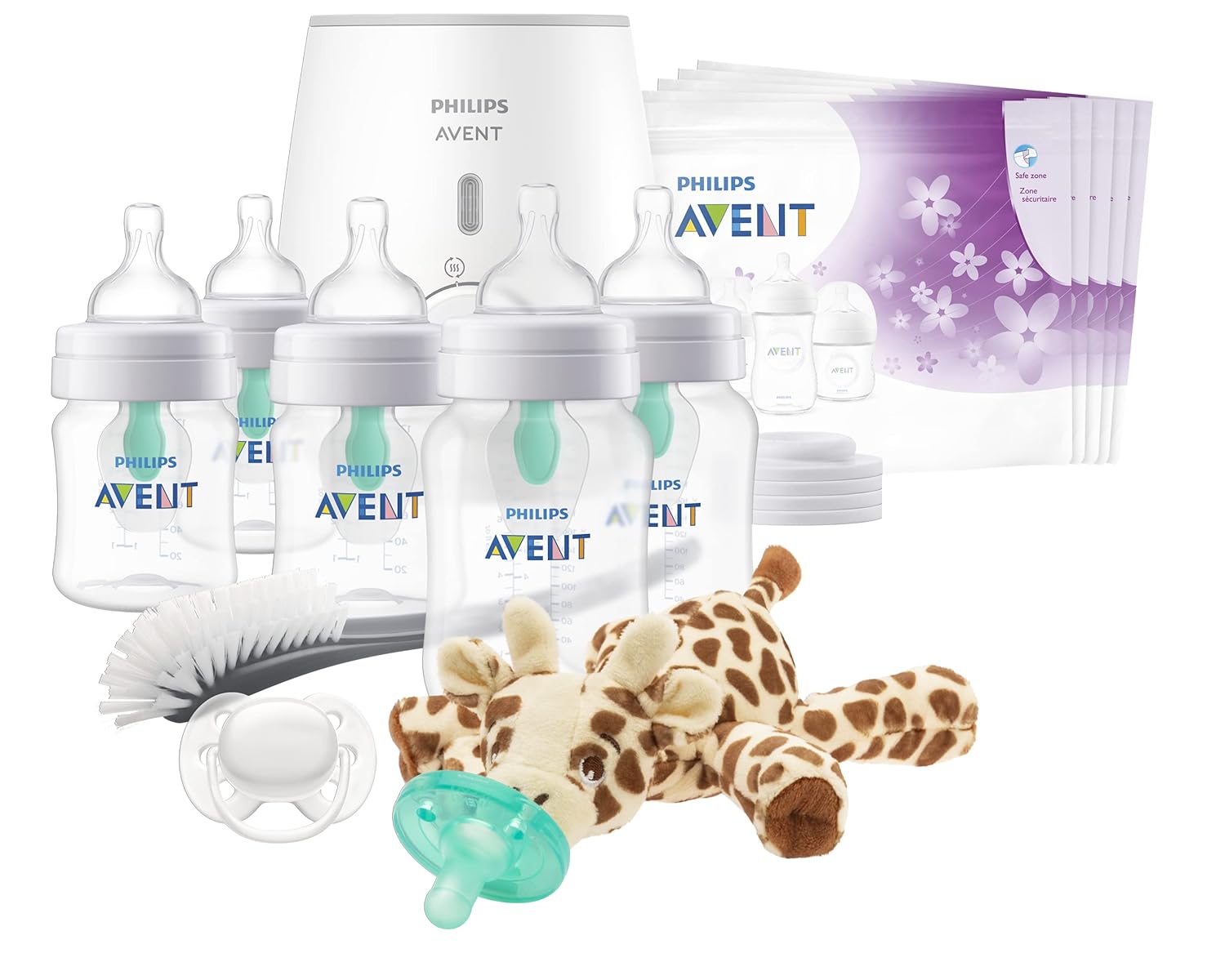 Philips AVENT Anti-Colic Baby Bottle with AirFree Vent All in One Gift Set, SCD308/01, White-0