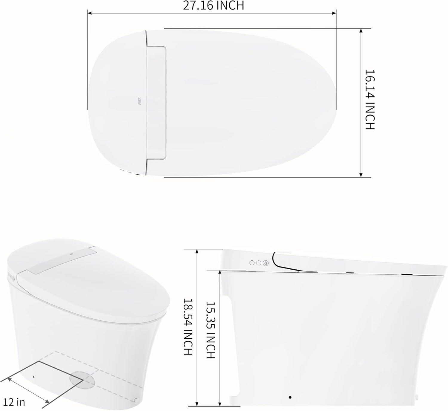 R&T Tankless Smart Toilet Touchless Auto Flush 1.28-GPF Battery-Operated One-Piece HET Intelligent Toilet for Bathroom-6