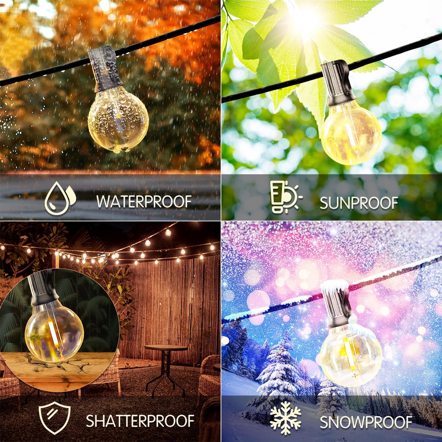 DAYBETTER 50FT Outdoor String Lights Waterproof,Patio Lights with 25 Shatterproof Dimmable LED Edison Bulb(+1 Spare),Connectable G40 Globe String Lights for Outside,Christmas Light for Yard Porch-5